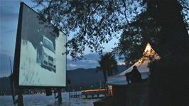 An outdoor cinema on the shore of Lake Zurich at Zurichhorn